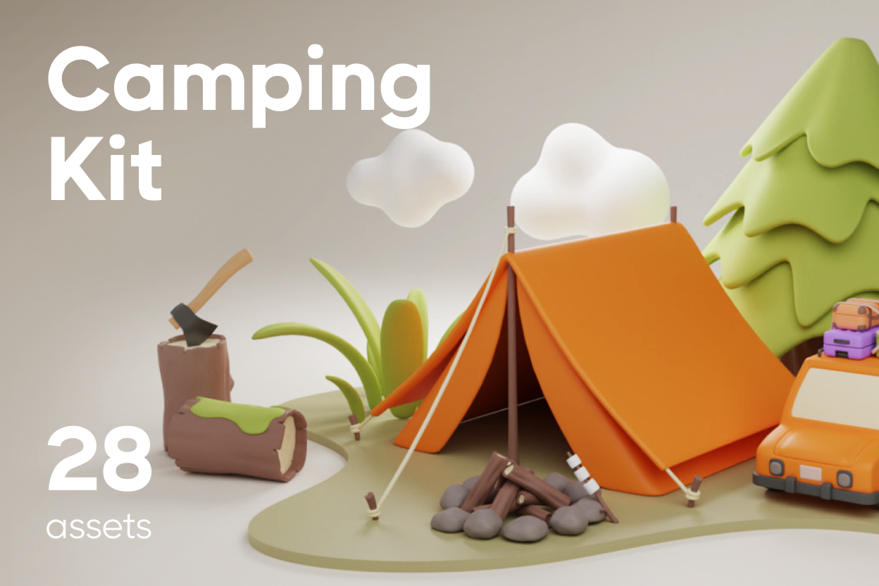28 Camping Kit 3d pack of graphics and illustrations