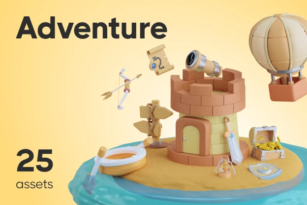 25 Adventure 3d pack of graphics and illustrations