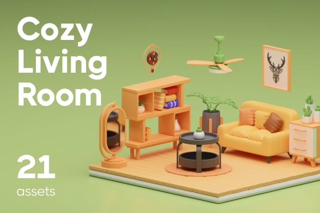 21 Cozy Living Room 3d pack of graphics and illustrations