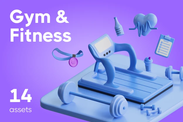 14 Gym & Fitness 3d pack of graphics and illustrations