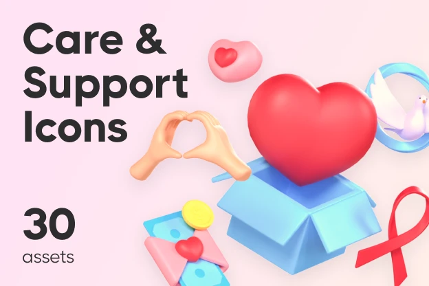 30 Care & Support Icons 3d pack of graphics and illustrations