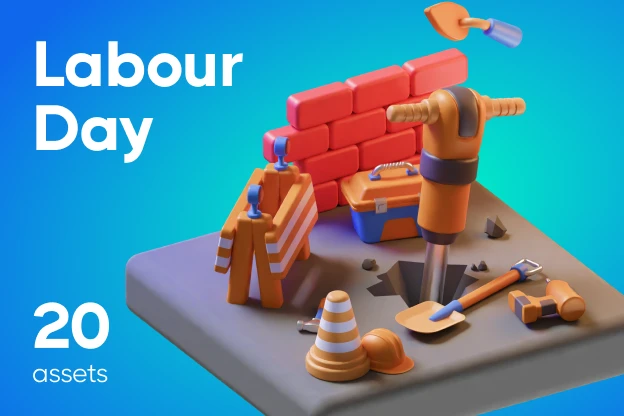 20 Labour Day 3d pack of graphics and illustrations