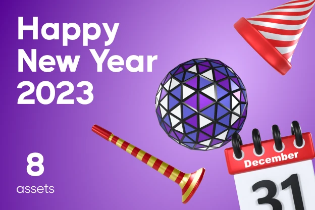 9 Happy New Year 2023  3d pack of graphics and illustrations