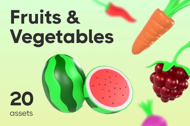 20 Fruits 3d pack of graphics and illustrations