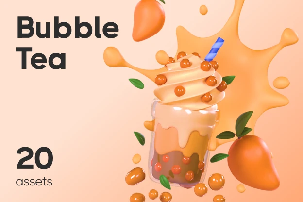 19 Bubble Tea 3d pack of graphics and illustrations