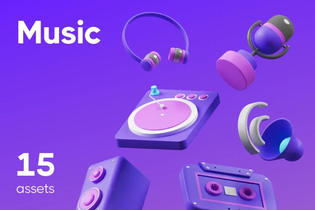 15 Music 3d pack of graphics and illustrations