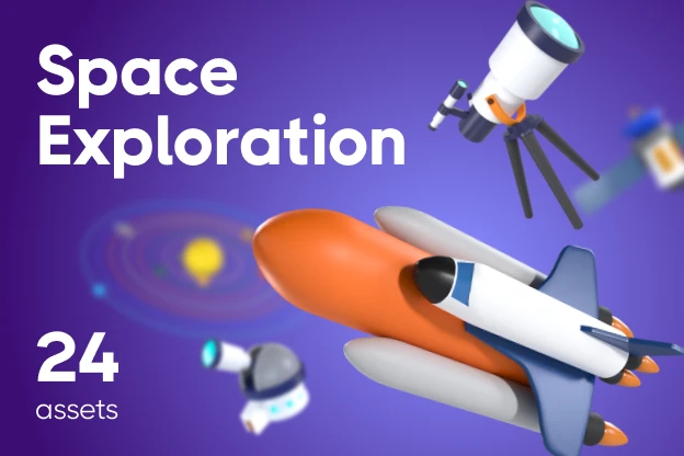 24 Space Exploration 3d pack of graphics and illustrations