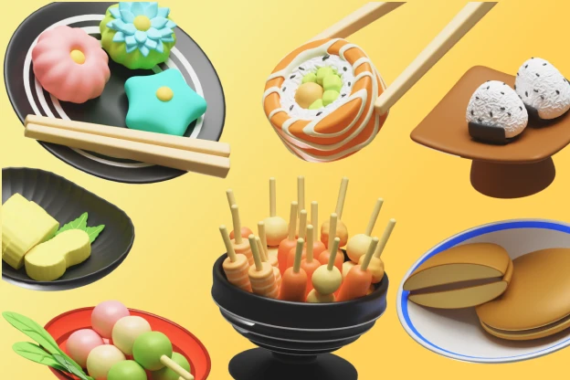 8 Japanese Food 3d pack of graphics and illustrations