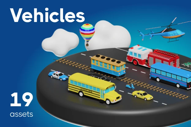 19 Vehicles 3d pack of graphics and illustrations