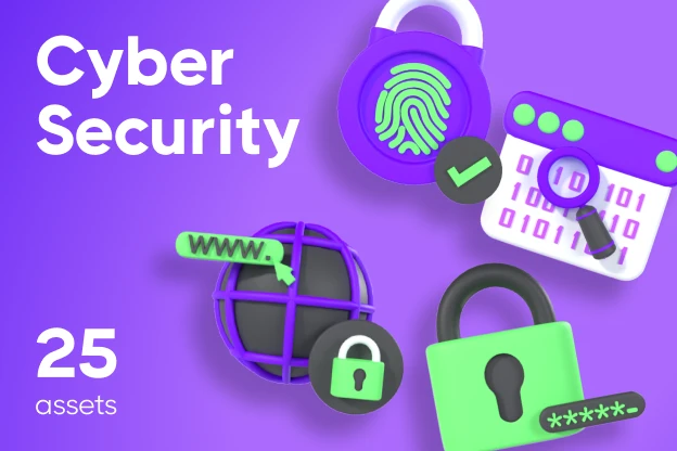 25 Cyber Security 3d pack of graphics and illustrations