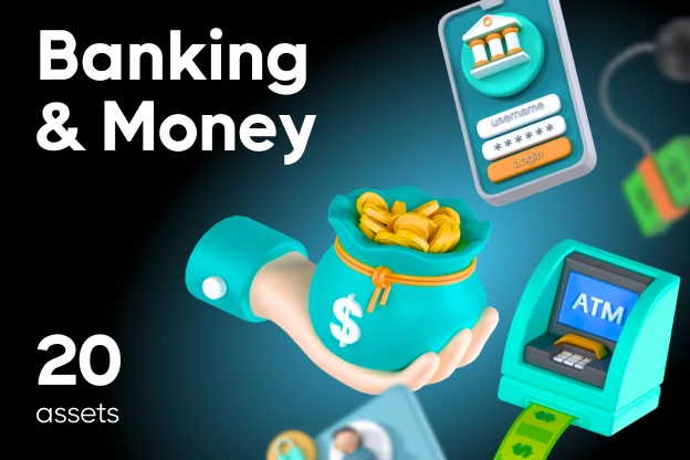 20 Banking & Money Kit 3d pack of graphics and illustrations