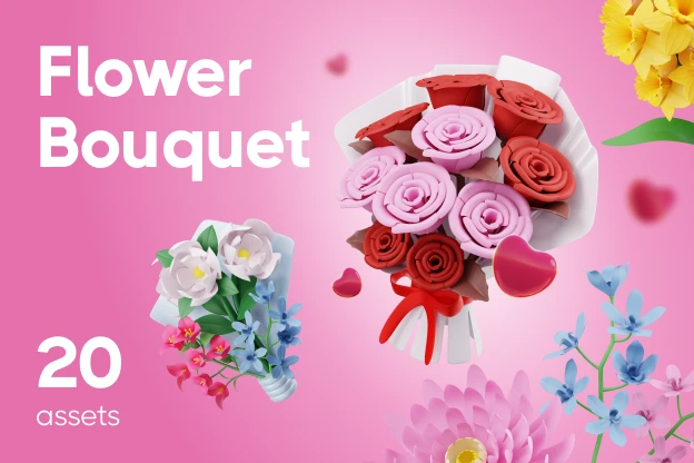 20 Flower Bouquet 3d pack of graphics and illustrations