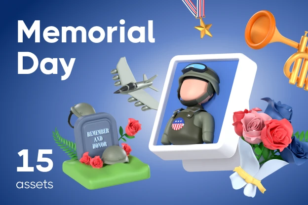 15 Memorial Day 3d pack of graphics and illustrations