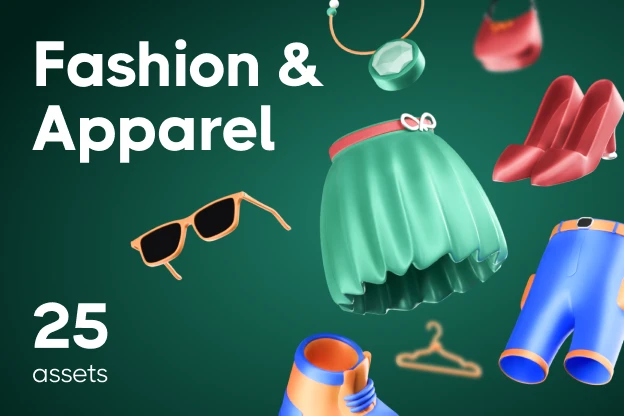 25 Fashion & Apparel 3d pack of graphics and illustrations