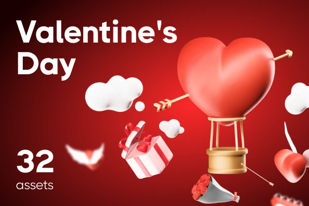 32 Valentine's Day 3d pack of graphics and illustrations