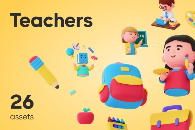 26 Teachers 3d pack of graphics and illustrations