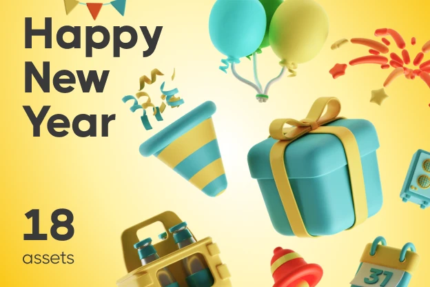 18 Happy New Year 3d pack of graphics and illustrations