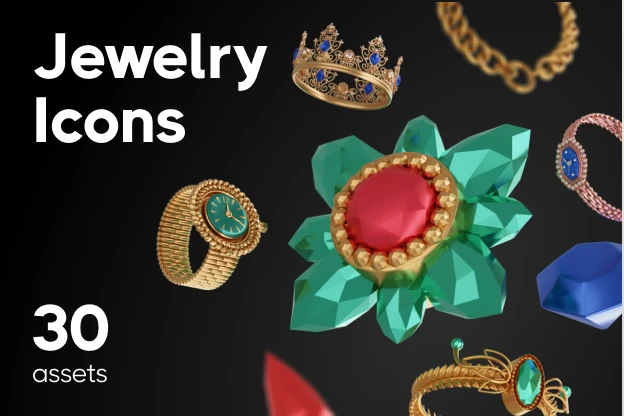 30 Jewelry Icons 3d pack of graphics and illustrations