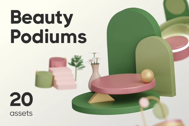 20 Beauty Podiums 3d pack of graphics and illustrations