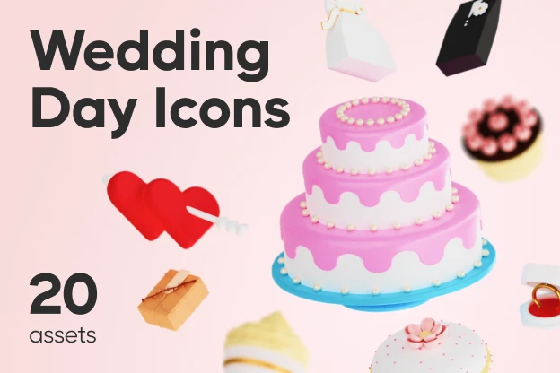 20 Wedding Day Icons 3d pack of graphics and illustrations