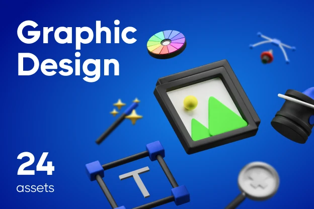 24 Graphic Design 3d pack of graphics and illustrations