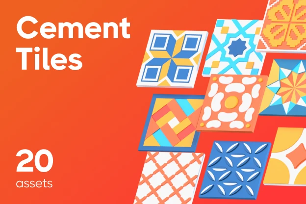 20 Cement Tiles 3d pack of graphics and illustrations