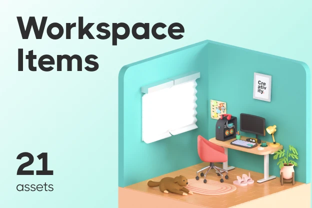 21 Workspace Items 3d pack of graphics and illustrations