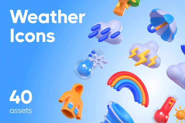 40 Weather Icons 3d pack of graphics and illustrations