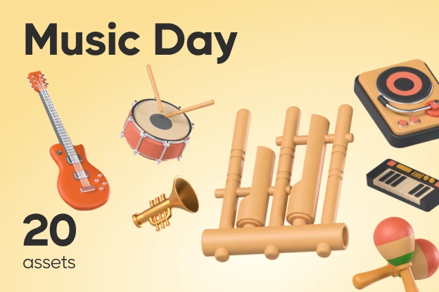 20 Music Day 3d pack of graphics and illustrations