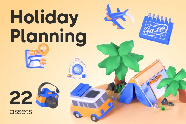 22 Holiday Planning 3d pack of graphics and illustrations