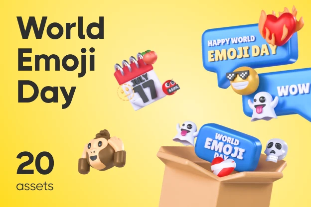 20 World Emoji Day 3d pack of graphics and illustrations