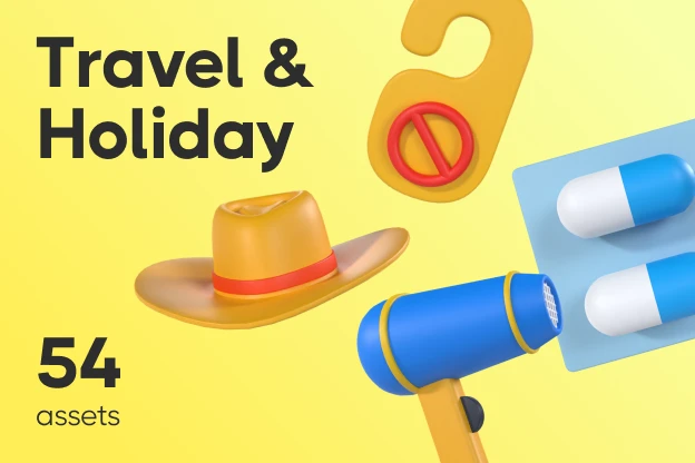 54 Travel & Holiday 3d pack of graphics and illustrations