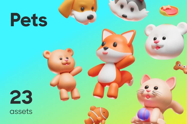 23 Pets 3d pack of graphics and illustrations