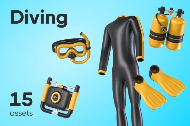 15 Diving 3d pack of graphics and illustrations