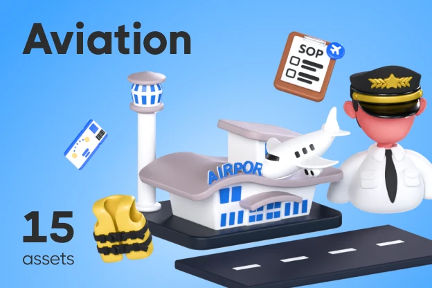 15 Aviation 3d pack of graphics and illustrations