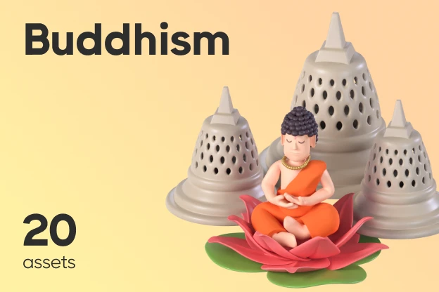 20 Buddhism 3d pack of graphics and illustrations