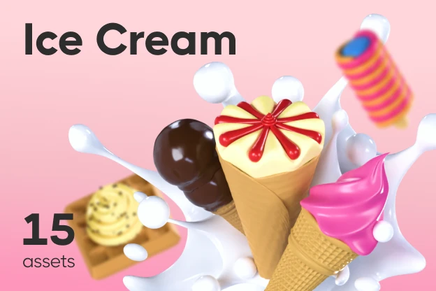 15 Ice Cream 3d pack of graphics and illustrations