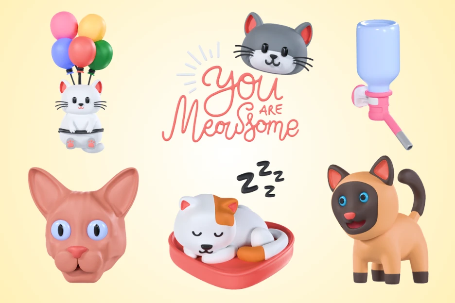 20 International Cat Day 3d pack of graphics and illustrations