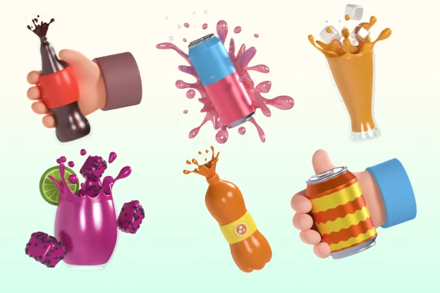 20 Soft Drinks 3d pack of graphics and illustrations