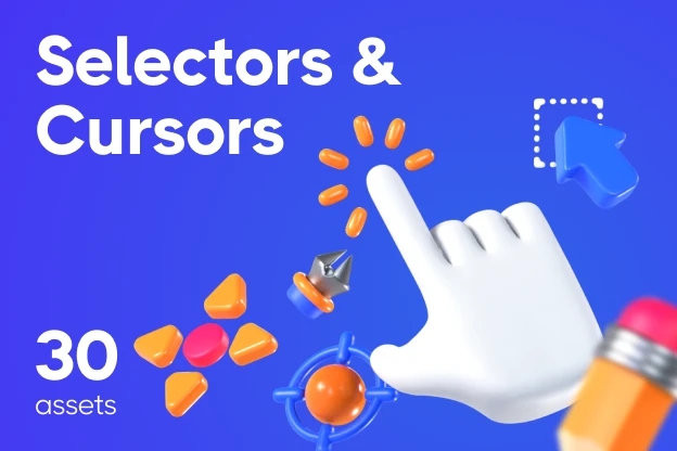 30 Selectors &  Cursors 3d pack of graphics and illustrations