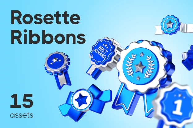15 Rosette Ribbons 3d pack of graphics and illustrations