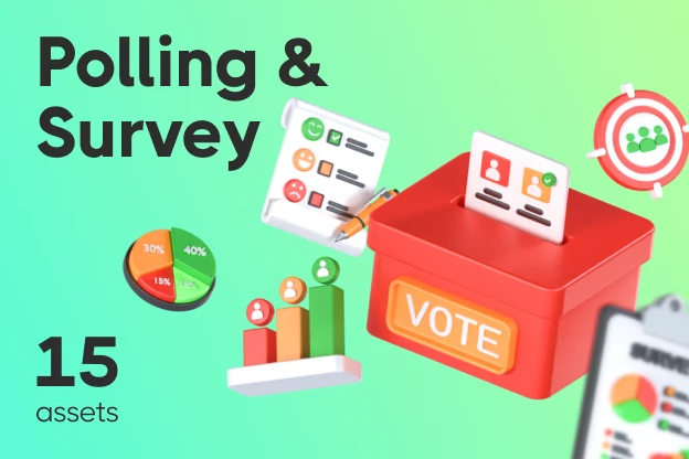 15 Polling & Survey 3d pack of graphics and illustrations