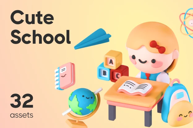 32 Cute School 3d pack of graphics and illustrations