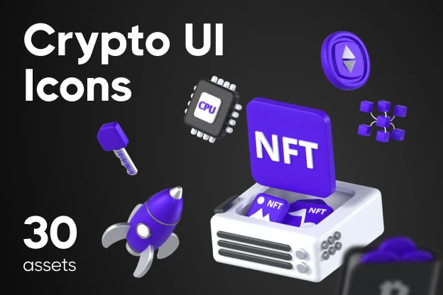 30 Crypto UI Icons 3d pack of graphics and illustrations