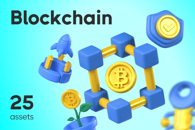 15 Blockchain 3d pack of graphics and illustrations
