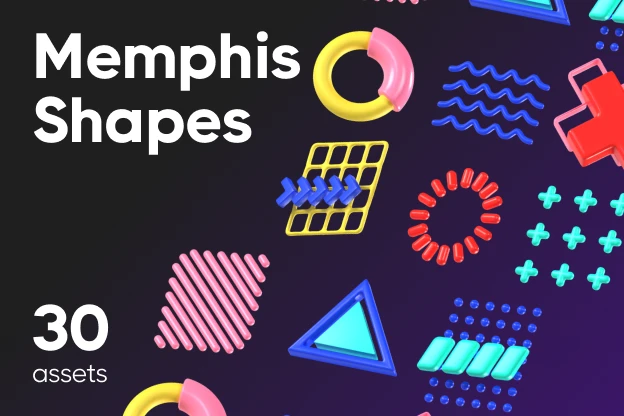 30 Memphis Shapes 3d pack of graphics and illustrations