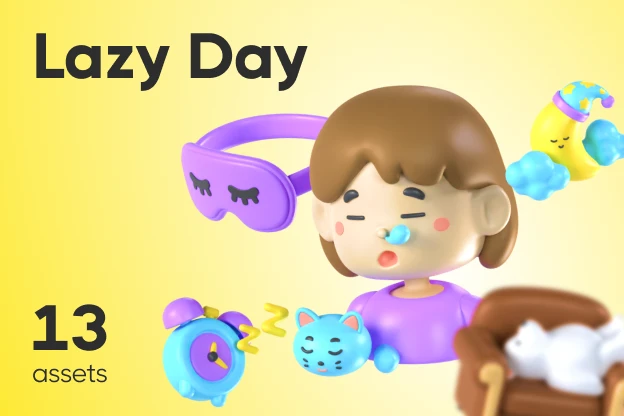 13 Lazy Day 3d pack of graphics and illustrations