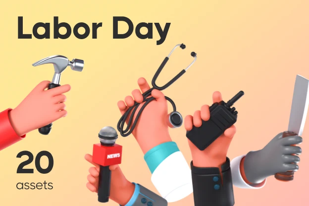 20 Labor Day 3d pack of graphics and illustrations