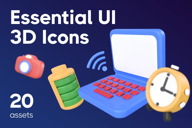 20 Essential UI 3D Icons 3d pack of graphics and illustrations