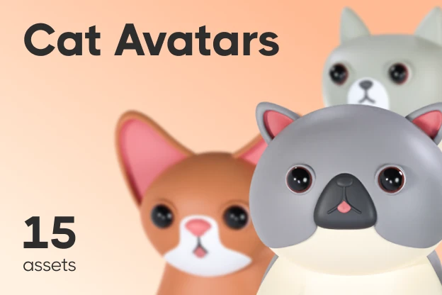 15 Cat Avatars 3d pack of graphics and illustrations